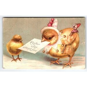 Easter Postcard Ellen Clapsaddle Anthropomorphic Chick Chicken Dressed as Jester